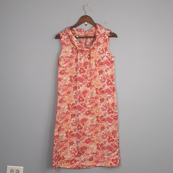 Talbots Cowl Neck Orange Spring Summer Sleeveless Floral Print Dress - Picture 1 of 9